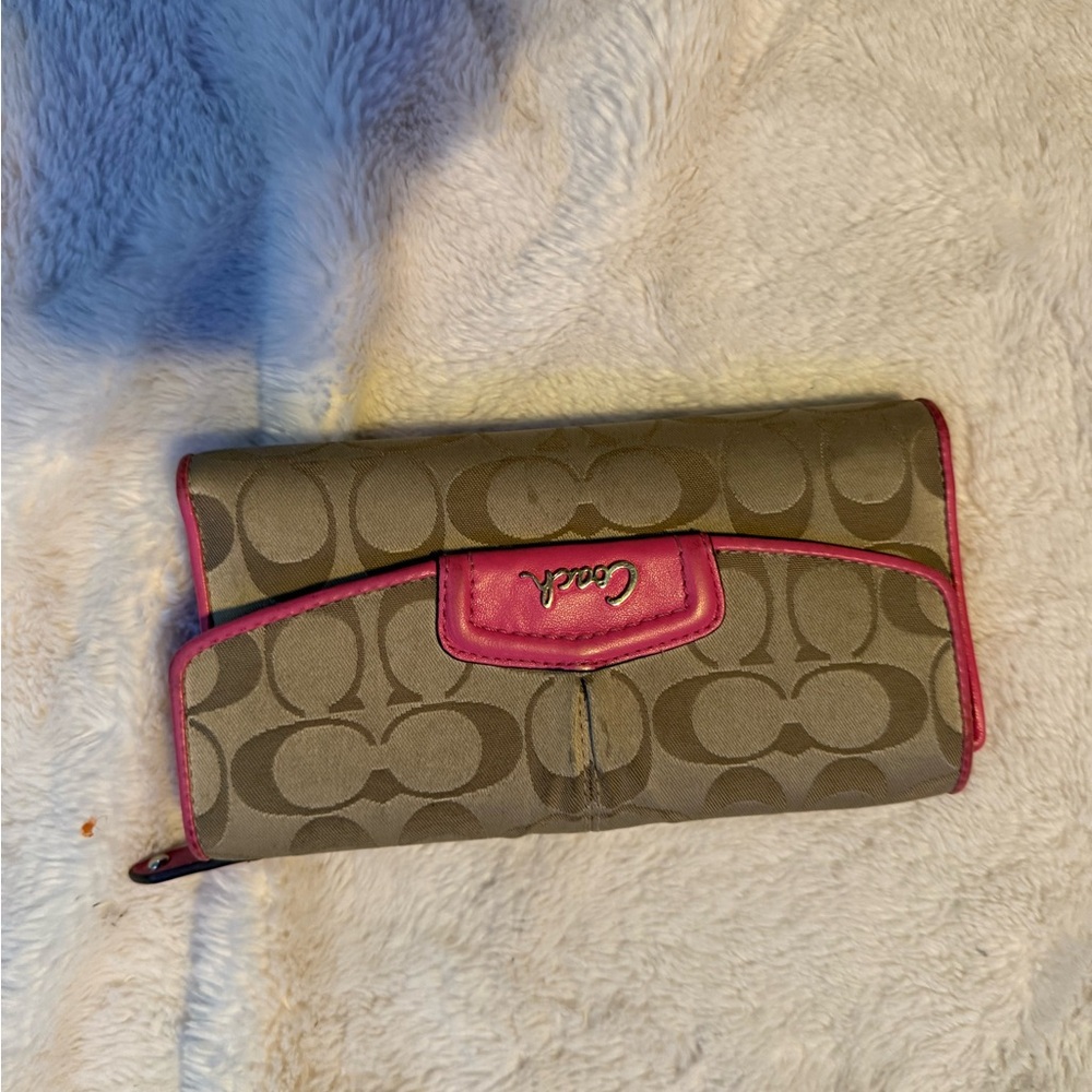 Coach Beige and Pink Signature Wallet